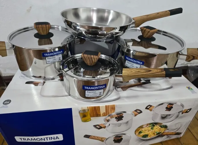 Jogo De Panelas Tramontina 4 Peças Brava Baquelite Inox fundo triplo