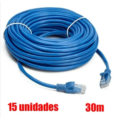  15 Cabos Rede 30 Metros Patch Cord Azul Cat5e Alta Velocidade E-THINK