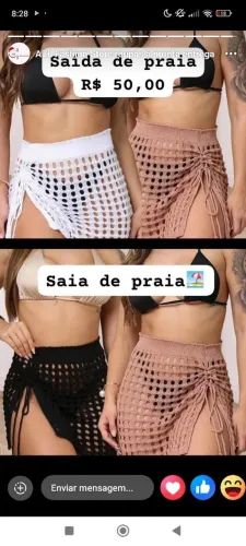 Saída de praia saia curtinha várias cores