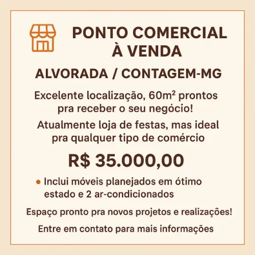 Ponto Comercial Pronto pra Novos Negócios - Alvorada / Contagem-MG