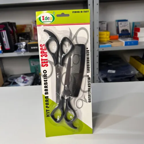 Kit Barbeiro 3 Peças - Tesouras e Pente - Ideal para Profissionais