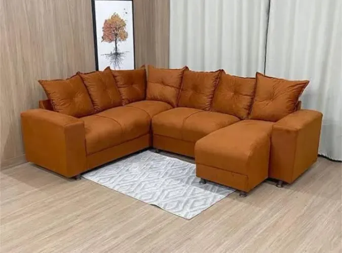 Sofá de Canto em Suede Marrom - Conforto e Estilo