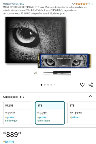 NOVO! SSD 1Tb Movespeed 7450mb/s PS5 PC nvme PCIe 4.0