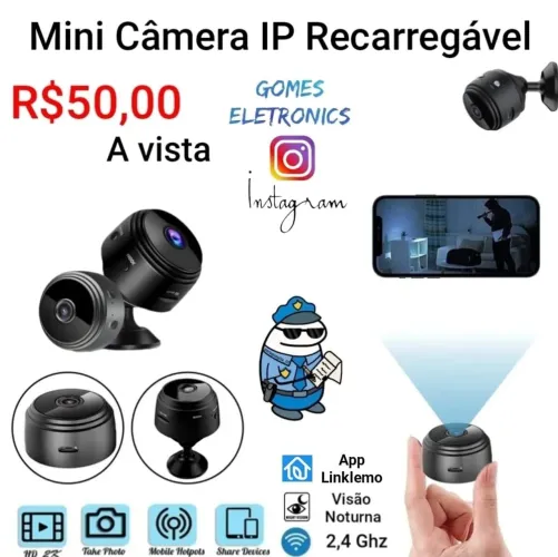 Mini câmera Wi-Fi discreta escondida segurança modelo IP recarregável R$50,00 loja fisica