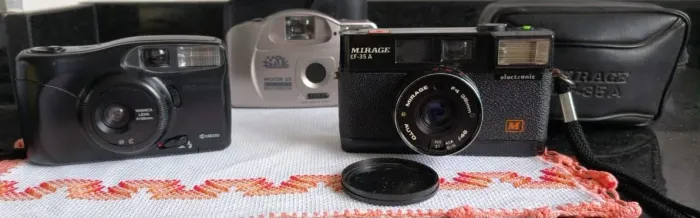 COLECIONISMO: 3 Câmeras Fotográficas(YASHIKA-KYOCERA 35mm + MIRAGE 38mm+ DePlá35mm)
