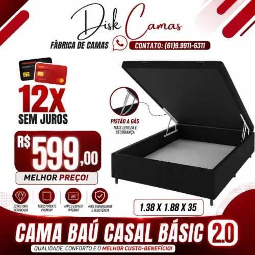 CAMA BAÚ CASAL BASIC 2.0. PROMOÇÃO DIRETO DA FÁBRICA - R$599,00.