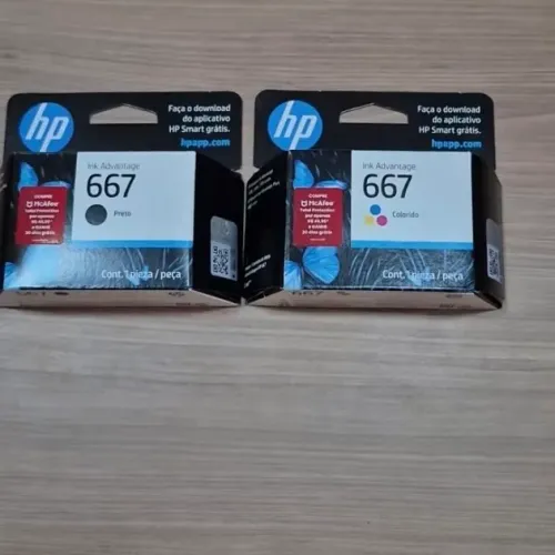 Cartucho hp 667 preto e colorido original - caixa aberta