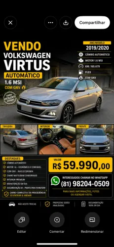 Volkswagen Virtus 1.6 MSI Flex 16V 4P Aut. 2020