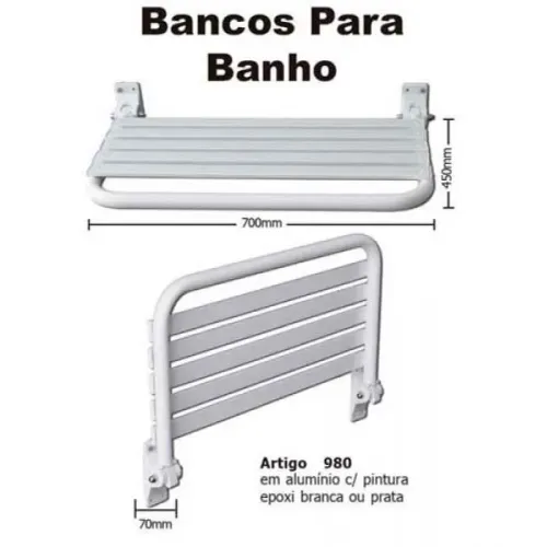 Banco articulado para banho com Pintura Epóxi Branca para idosos - segurança e pr