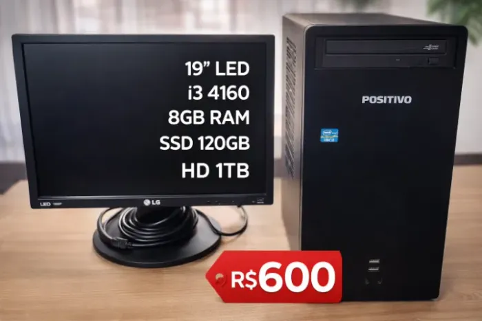 Pc i3 4160, 8gb ram DDR3, SSD 120gb, HD 1 TB, monitor R$ 19