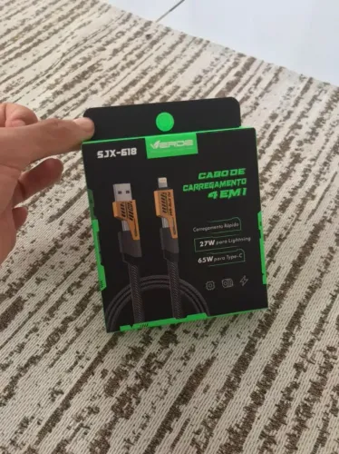 Cabo 4 em 1 para iPhone e Android Compatível com iOS, Type-C e Micro USB