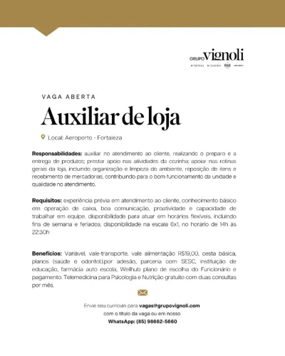 Auxiliar de loja - Cucina Vignoli - loja do Aeroporto