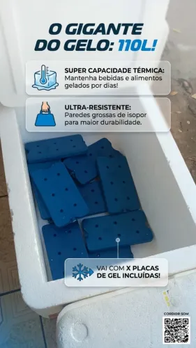 Caixa Térmica de Isopor Gigante 100 Litros + Placas de Gelo Rígido Incluídas!