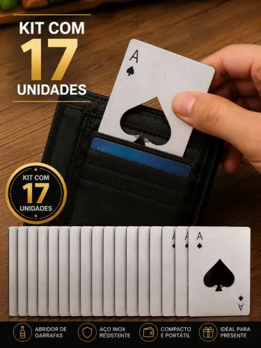 Abridor de Garrafa Carta de Baralho - Ás de Espadas kit com 17 uni