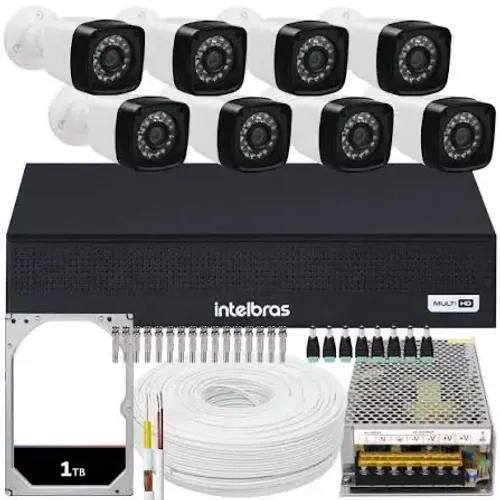 Kit de 8 câmeras e Dvr e instalação Intelbras.
