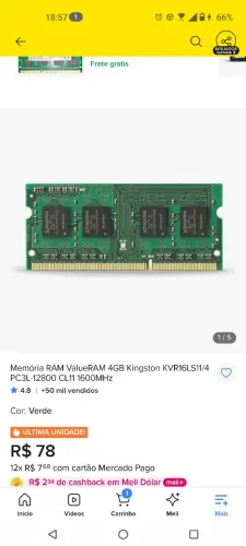 Novo lacrado - 1x pente de memória RAM Kingston Valueram kvr16ls1/ 4
