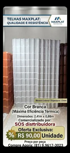 Telha pvc plan cor branca de 2,41x0,88 de 1,5 