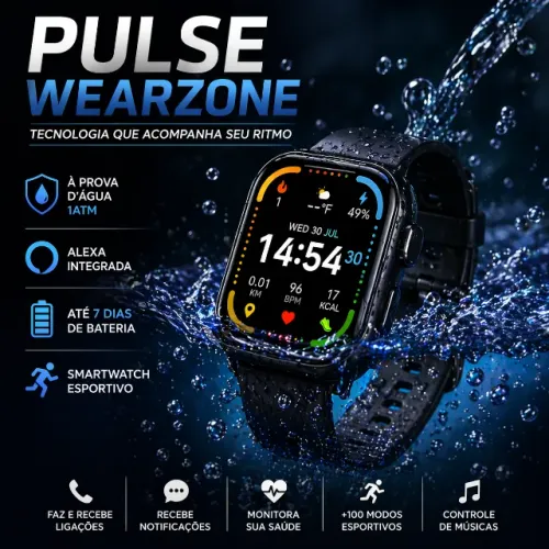 SMARTWATCH PULSE WEARZONE A PROVA D'ÁGUA ALEXA BATERIA MAIS DE 7 DIAS