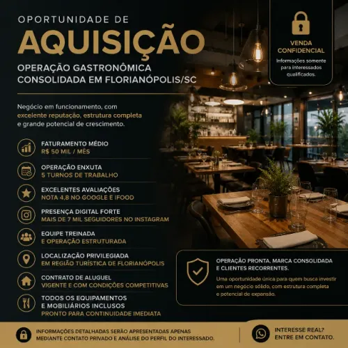 Operação gastronômica completa à venda - Florianópolis/SC