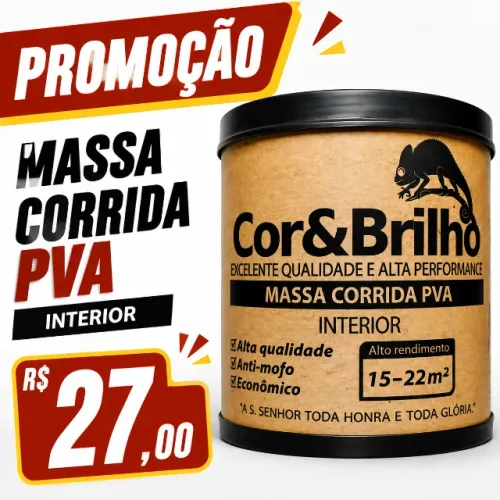 Massa Corrida PVA Cor & Brilho para Paredes Internas -- Alto Rendimento (15-22 m²)