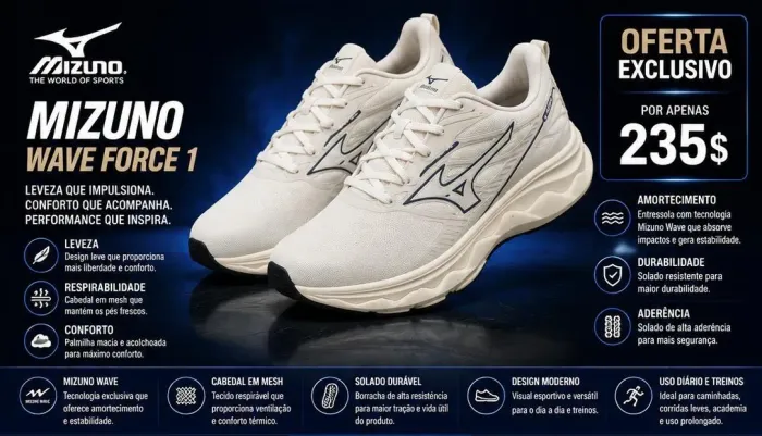 Tênis Mizuno Space 3 Off-White e Grafite | Mesh Respirável Premium, Solado Wave Anatômico