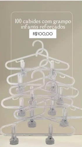 100 Cabides infantis reforçados  com clipes 