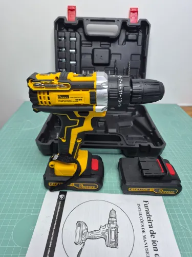 Furadeira Parafusadeira De impacto 48V Sem fio 2 baterias 3 funções kit completo