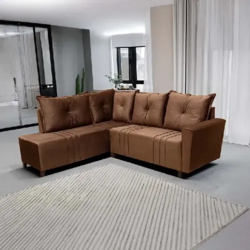 Sofa de Canto Debora Assento Mola Tecido Veludo - Estofar