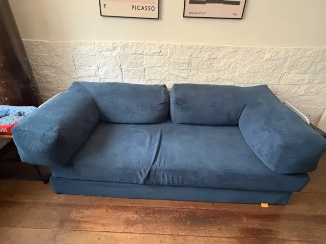 Sofá modular azul de veludo (marca:sofá na caixa)