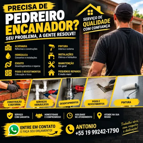 Pedreiro e Encanador - Reformas e Reparos em Geral