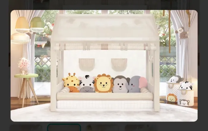 Cama infantil montessoriana com cortina, cabana
