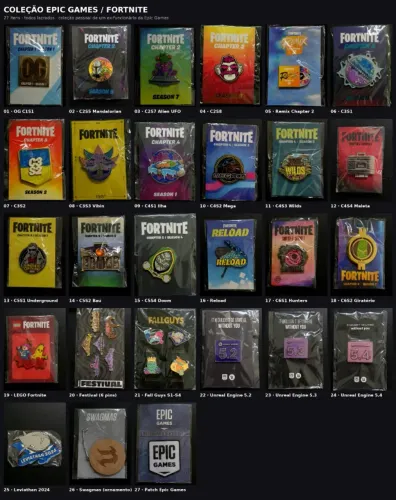 COLEÇÃO OFICIAL DE EX-FUNCIONARIO EPIC GAMES / FORTNITE · 27 itens