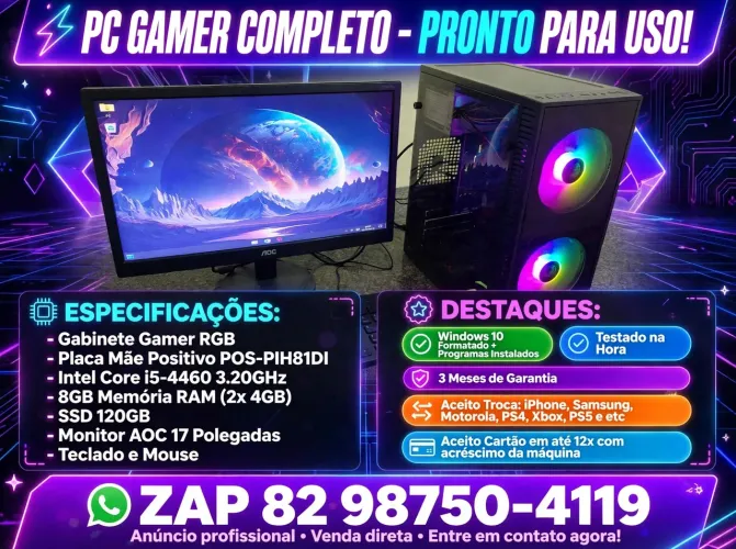 PC I5 MONITOR TECLADO E MOUSE COMPLETO 3 MÊS DE GARANTIA