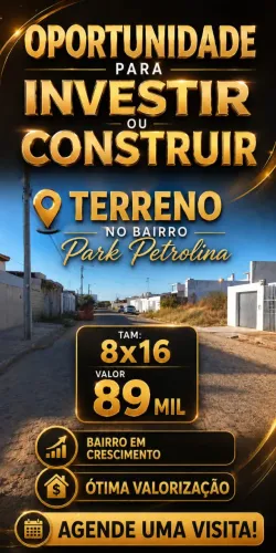TERRENO MEDINDO 8X16M A VENDA NO PARQUE PETROLINA