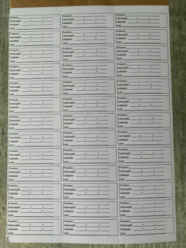 Bloco de etiquetas adesivas para controle de validade
