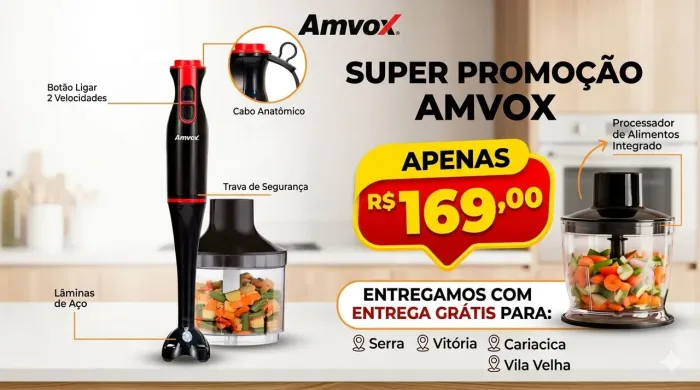 Mixer de 400w - 2 em 1lamina em aço amvox 