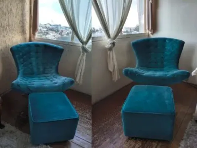 Conjunto Casa Verde com 2 Poltronas Giratórias + 2 Puffs Quadrados