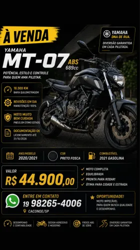 YAMAHA MT-07 ABS 2021 - IMPECÁVEL!