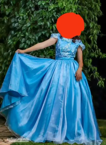Vestido 15 anos Debutante 2 em 1 Azul Tiffany