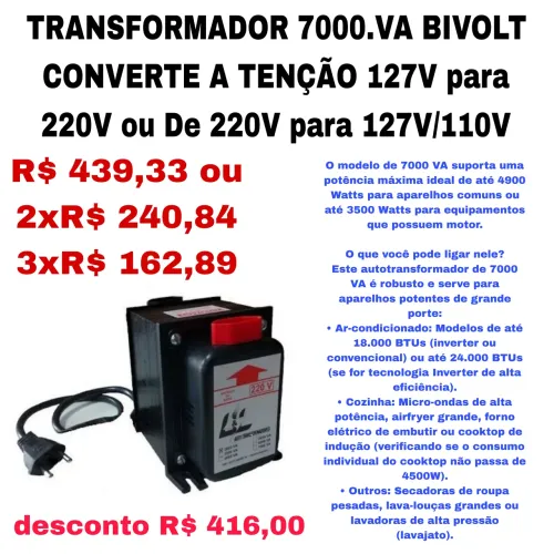 Transformador 7000.VA BIVOLT