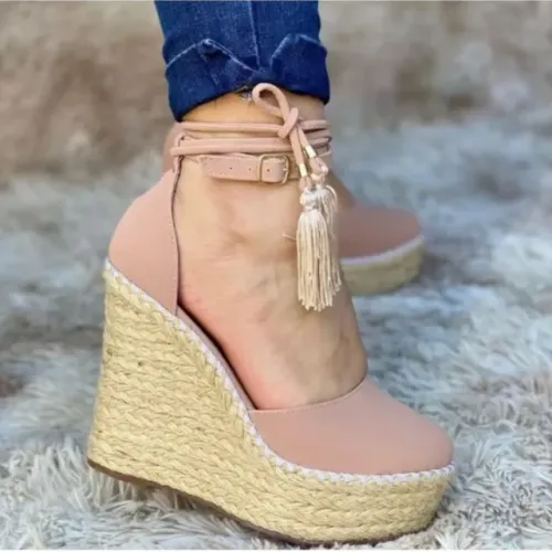Sandália Anabela Espadrille Nude nº 37 - Semi Nova - Salto alto
