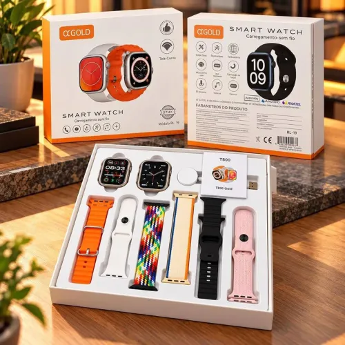 Kit com 2 Smartwatch e 6 pulseiras