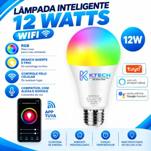 Lâmpada Inteligente Wi-Fi 12W 16 Milhões de Cores Compatível com Alexa