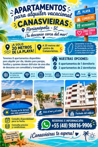 Alugo apartamento de 01 e 02 quartos a 20 metros da Praia de Canasvieiras