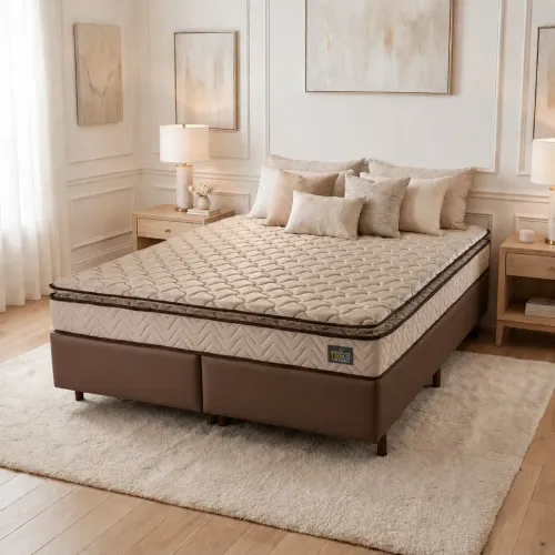 Colchão Queen D45 Molas Ensacadas + Base Simples Corino tt87