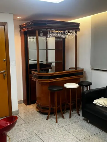Bar de sala de Mogno + Taças de cristal + Banquetas (Perfeitamente conservado)