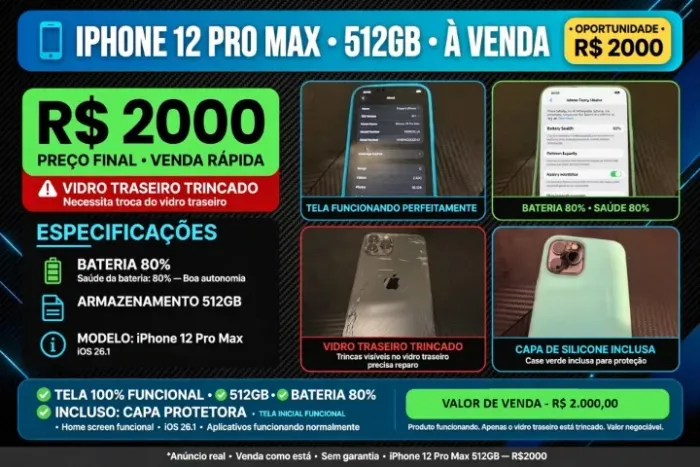 iPhone 12 Pro Max 512gb com 80% de bateria