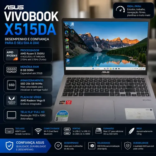 Notebook ASUS Vivobook X515DA AMD Ryzen 5 | 8GB RAM | SSD 256GB