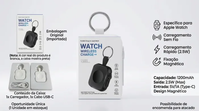 Carregador Portátil Chaveiro Wireless para Apple Watch (1200mAh)