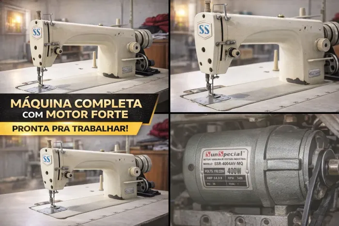 Máquina Reta Industrial Completa c/ Motor 400W - Pronta pra Trabalhar